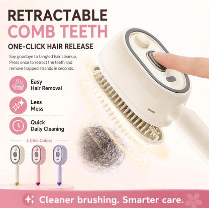 2026 All in One Misting Aqua Detangler Brush Electric Spray Air Cushion Massage Comb Self-Clean Liquid Water Mister Spray Bottle Hair Brush Scalp Oil Applicator Steam Wet Curly Wavy Hairbrush (Pink)