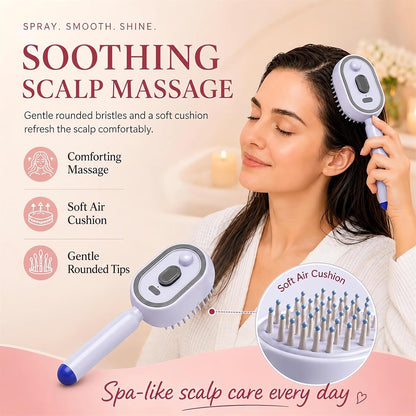 2026 All in One Misting Aqua Detangler Brush Electric Spray Air Cushion Massage Comb Self-Clean Liquid Water Mister Spray Bottle Hair Brush Scalp Oil Applicator Steam Wet Curly Wavy Hairbrush (Pink)