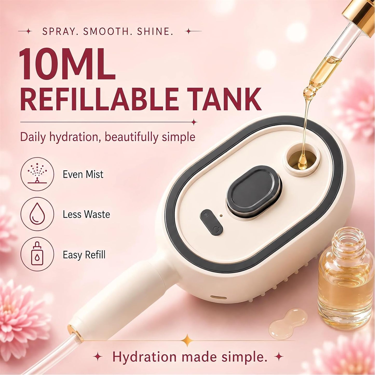 2026 All in One Misting Aqua Detangler Brush Electric Spray Air Cushion Massage Comb Self-Clean Liquid Water Mister Spray Bottle Hair Brush Scalp Oil Applicator Steam Wet Curly Wavy Hairbrush (Pink)